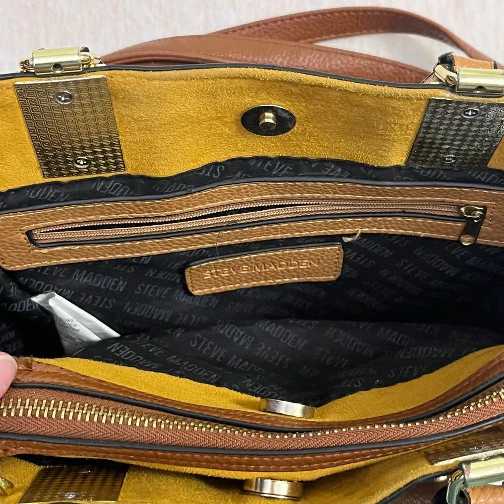 Steve Madden Brown Pebbled Faux Leather Satchel Tote Bag Crossbody Shoulder
